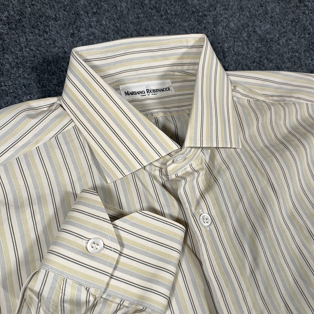 Men’s Rubinacci Dress Shirt Yellow Striped Size 40 Made In Italy Cotton Luxury